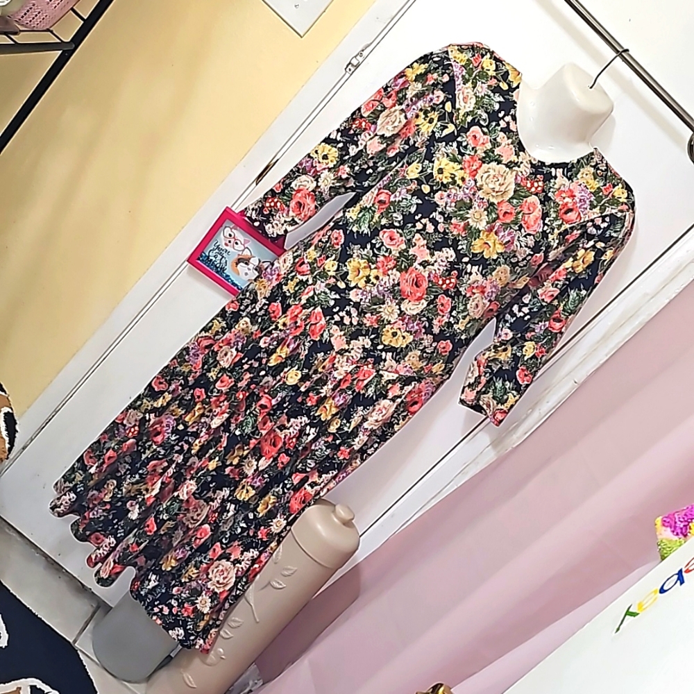 Britland vintage dress multicolored all over flower print zip up maxi prairie